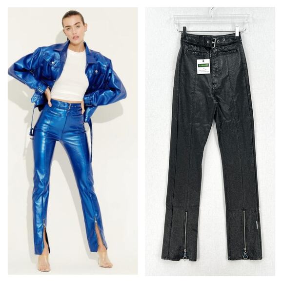 GARBAGE BY MARTA GOLDSCHMIED Gwen Coated Pants Womens 25 Black Jaguar High Rise - Picture 1 of 16